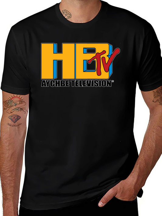 Camiseta Negra con Logotipo Aychbe Television Retro