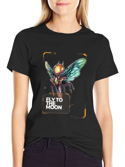 Camiseta Negra Fly to the Moon con Diseño Futurista