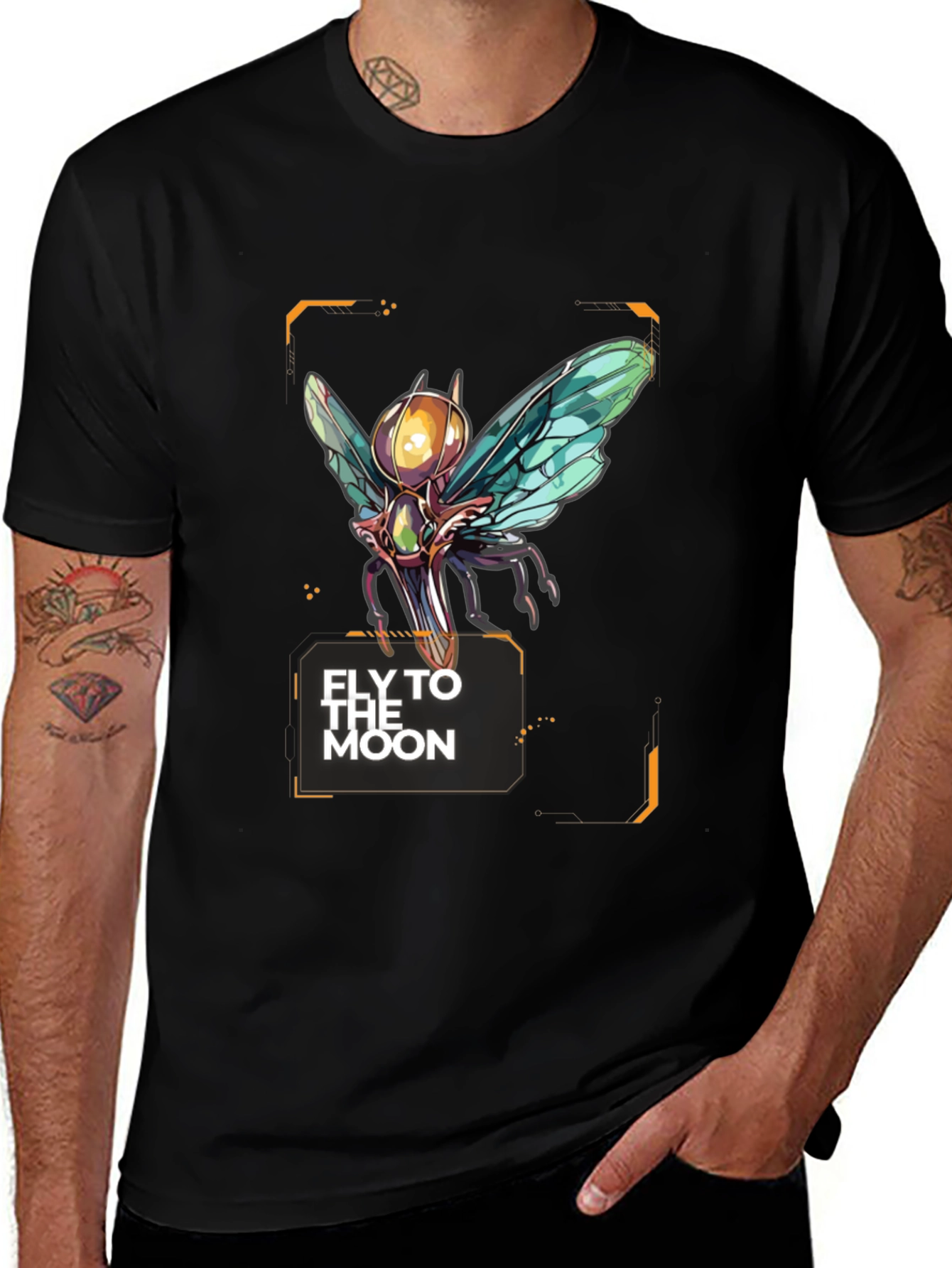 Camiseta Negra Fly to the Moon con Diseño Futurista