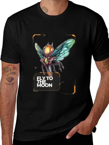 Camiseta Negra Fly to the Moon con Diseño Futurista