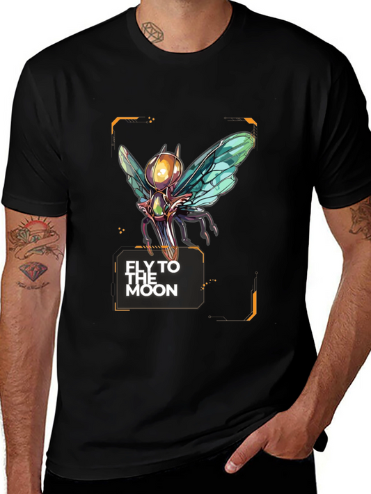 Camiseta Negra Fly to the Moon con Diseño Futurista
