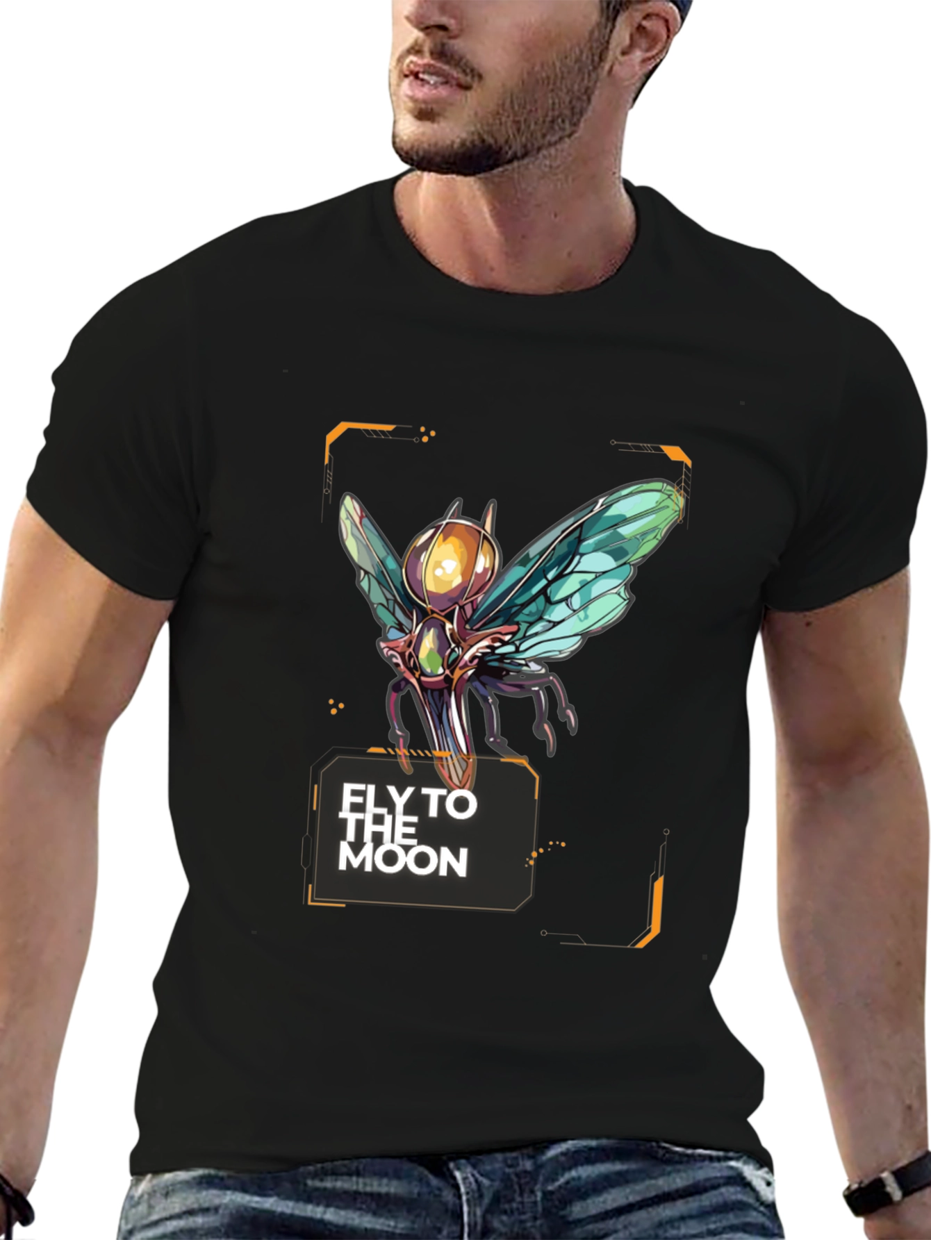 Camiseta Negra Fly to the Moon con Diseño Futurista