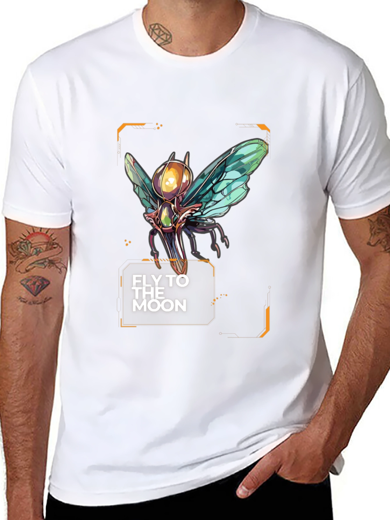 Camiseta Negra Fly to the Moon con Diseño Futurista