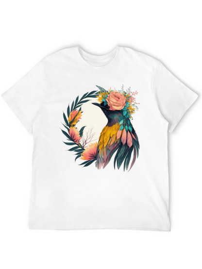 Camiseta Negra con Diseño de Ave Floral