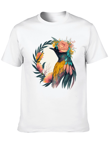 Camiseta Negra con Diseño de Ave Floral
