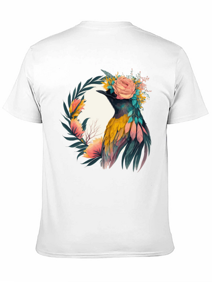 Camiseta Negra con Diseño de Ave Floral
