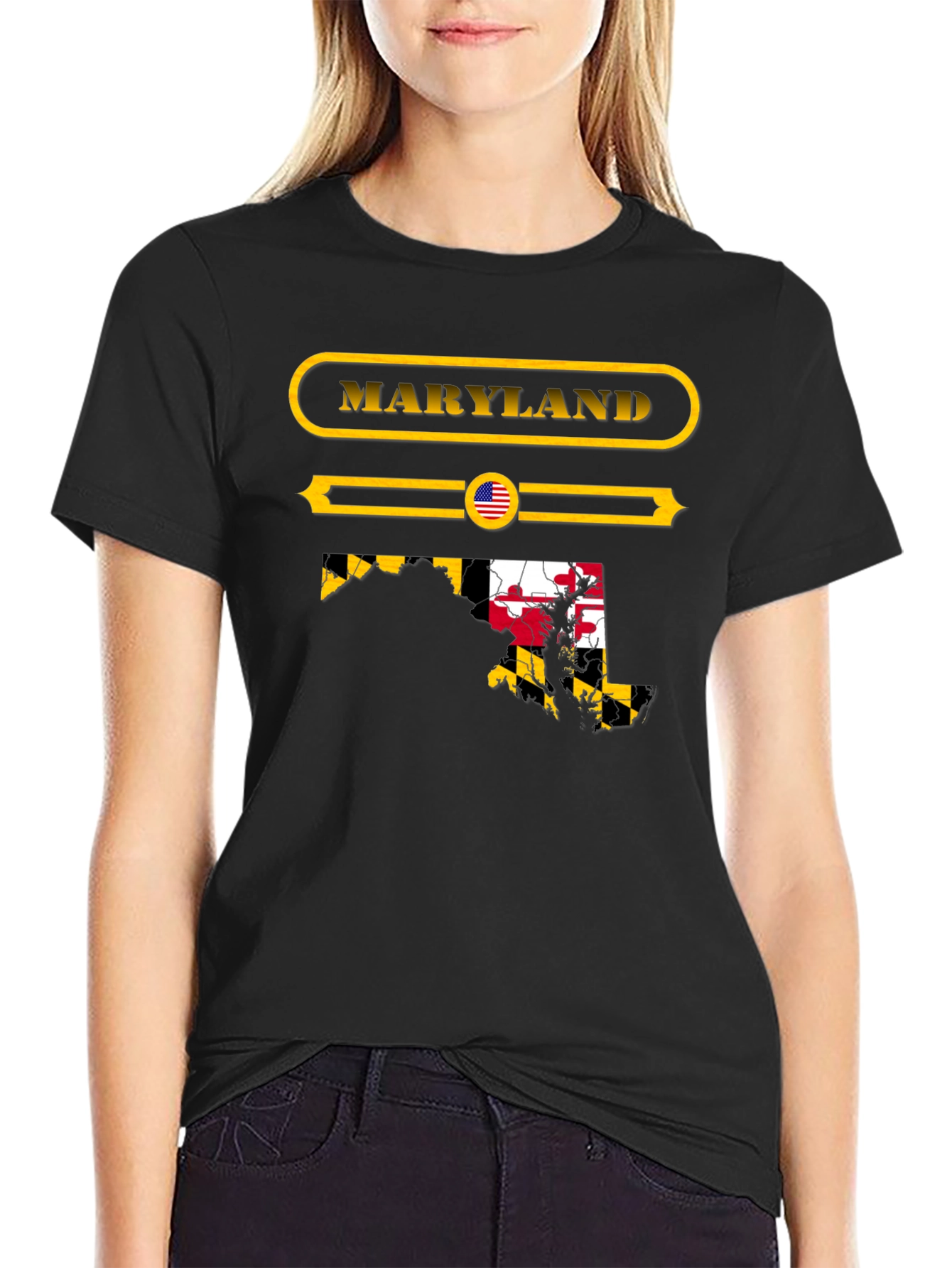 Camiseta Negra Maryland USA Diseño Gráfico