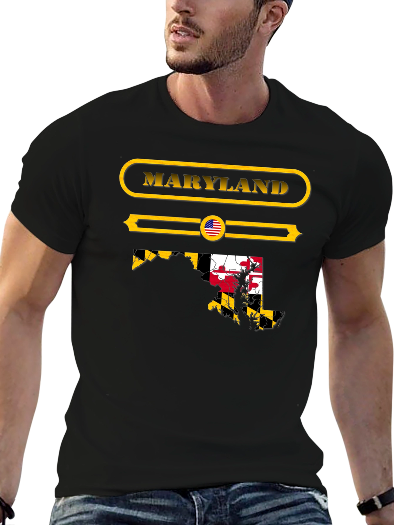 Camiseta Negra Maryland USA Diseño Gráfico