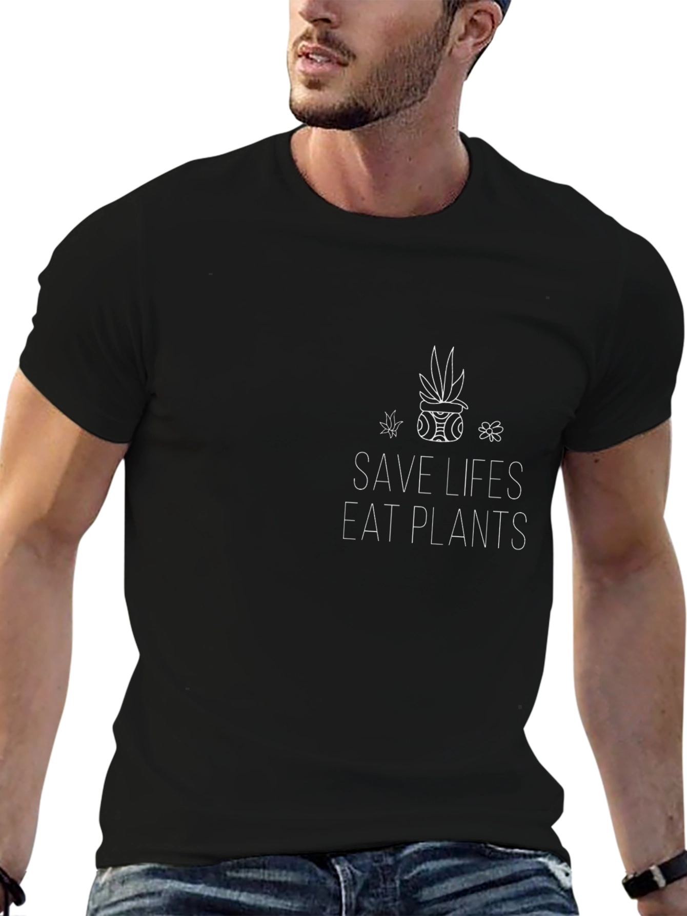 Camiseta Negra Vegan Save Lives Eat Plants