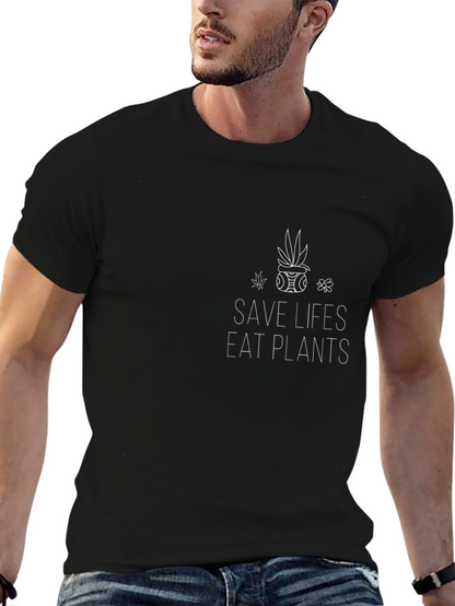 Camiseta Negra Vegan Save Lives Eat Plants