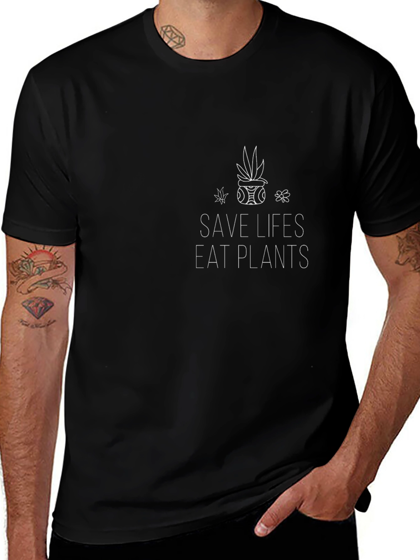 Camiseta Negra Vegan Save Lives Eat Plants