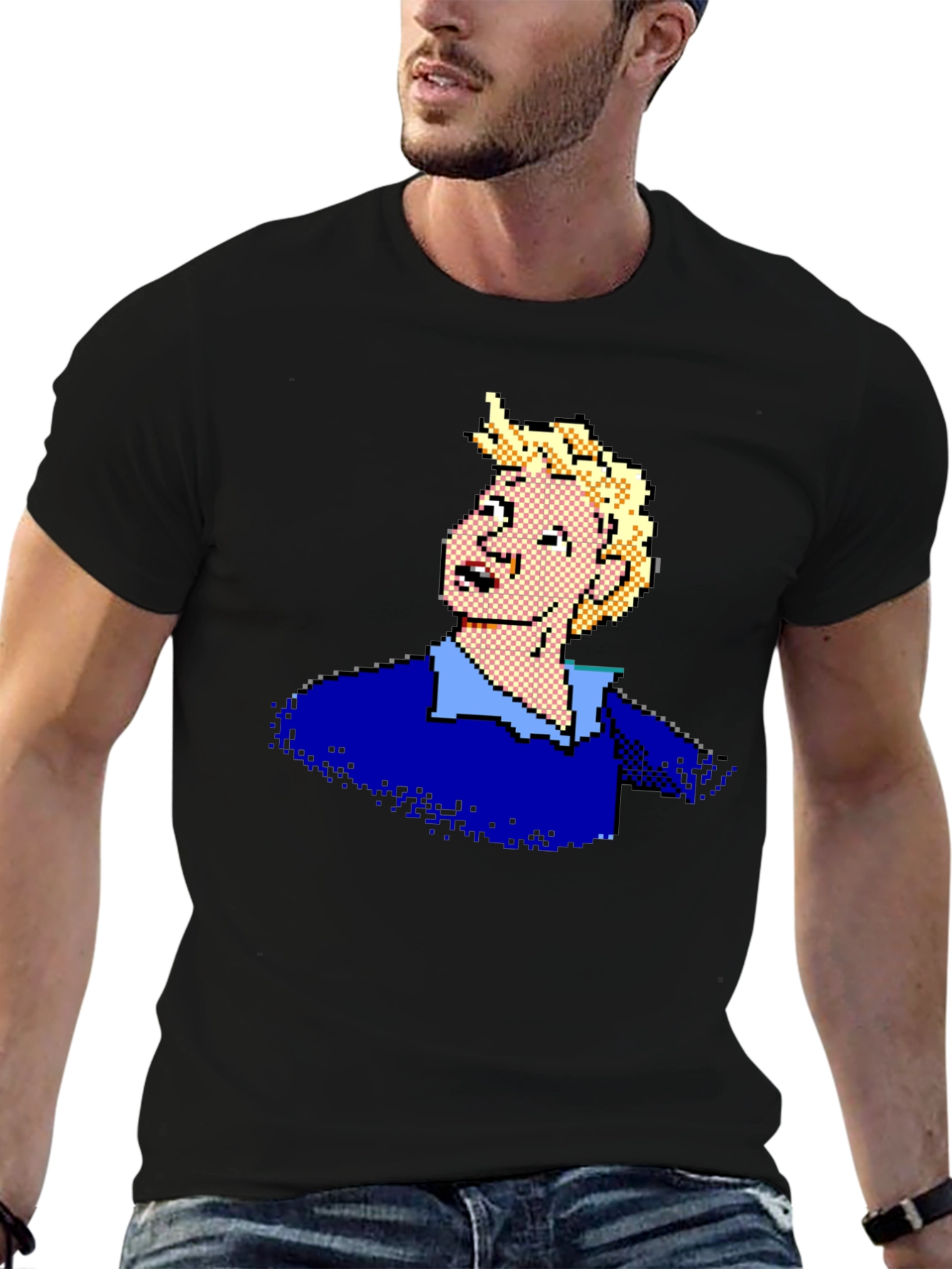 Camiseta Negra con Diseño Pixelado Retro