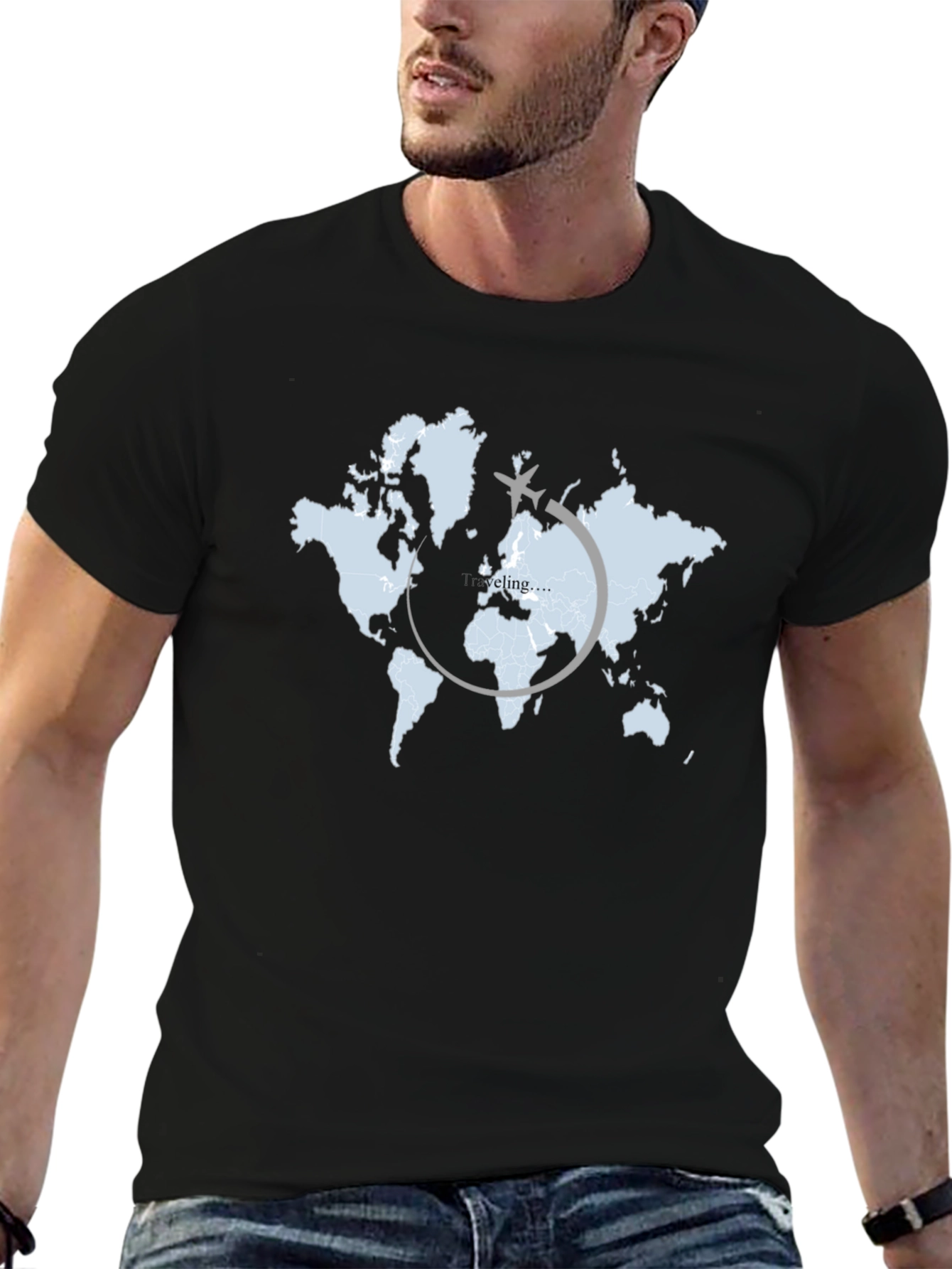 Camiseta Negra Mapa Mundi Traveling