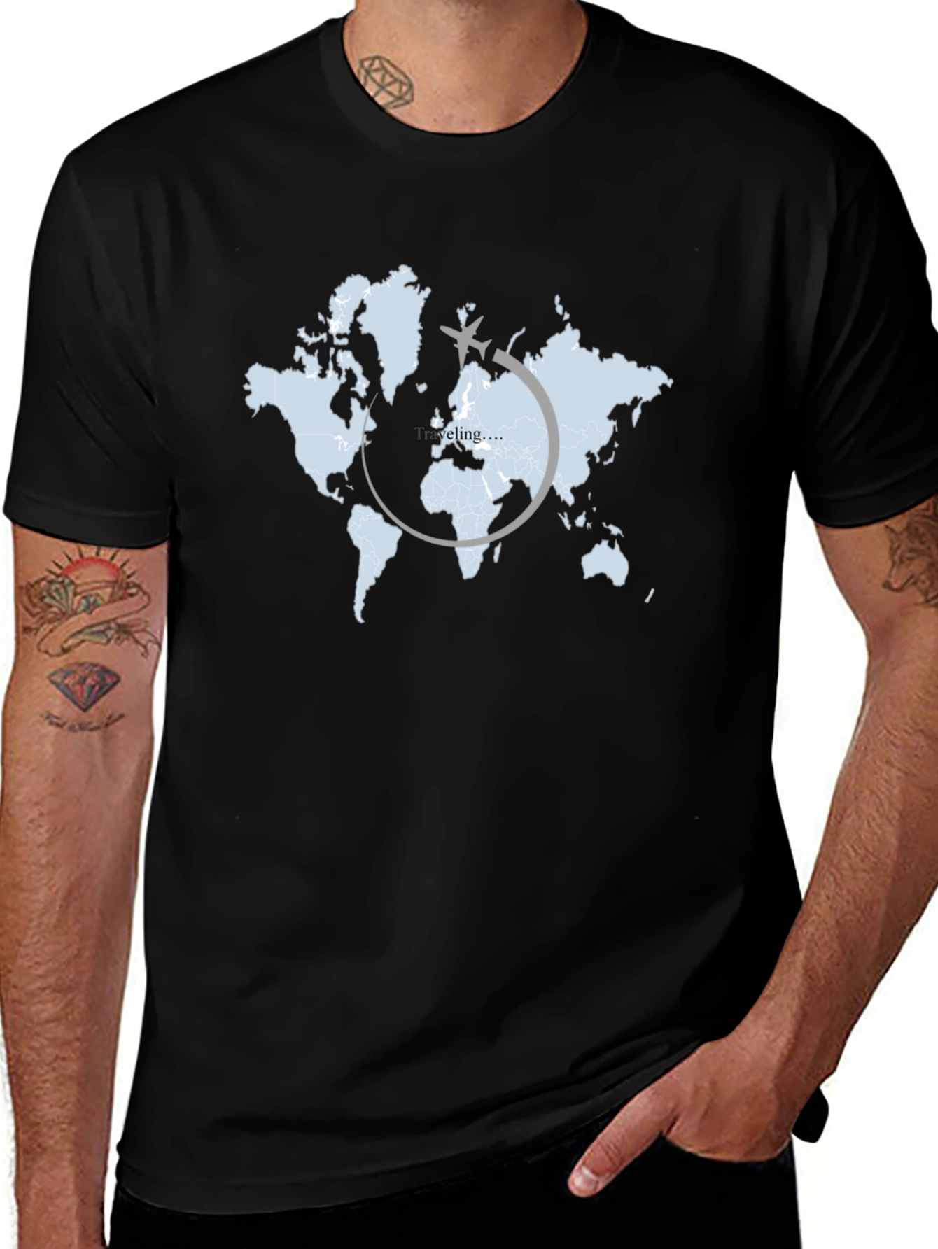 Camiseta Negra Mapa Mundi Traveling
