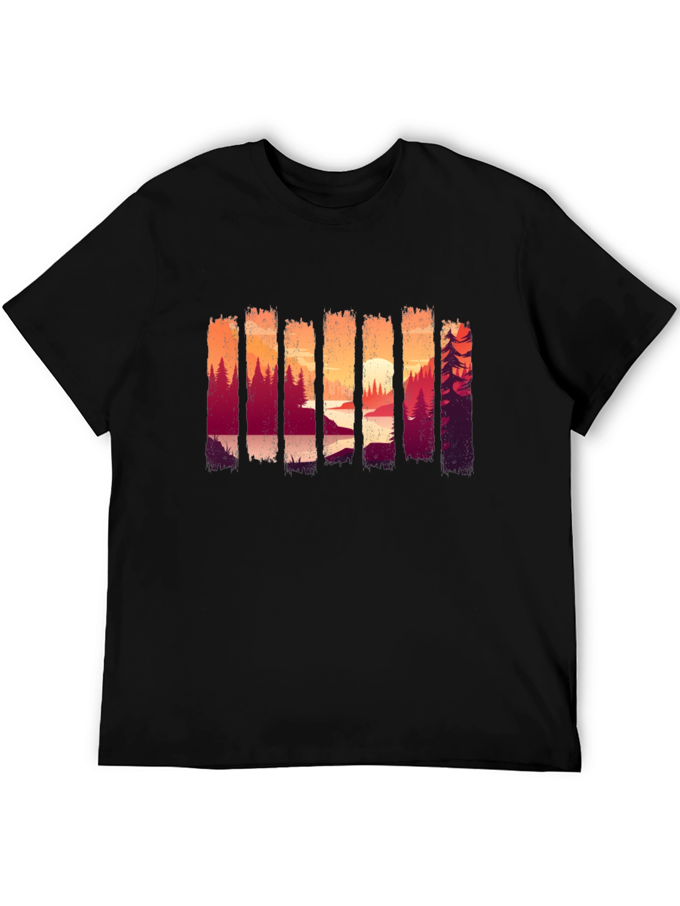 Camiseta Negra con Diseño de Paisaje Boscoso
