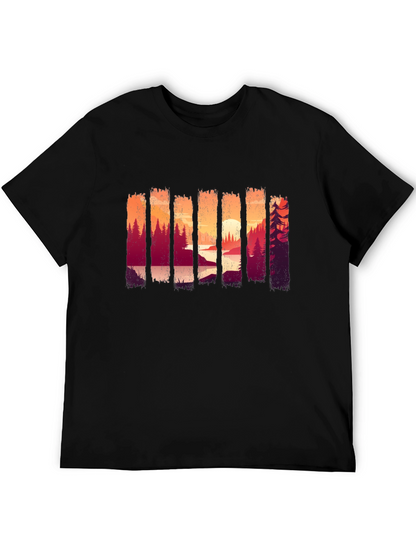 Camiseta Negra con Diseño de Paisaje Boscoso