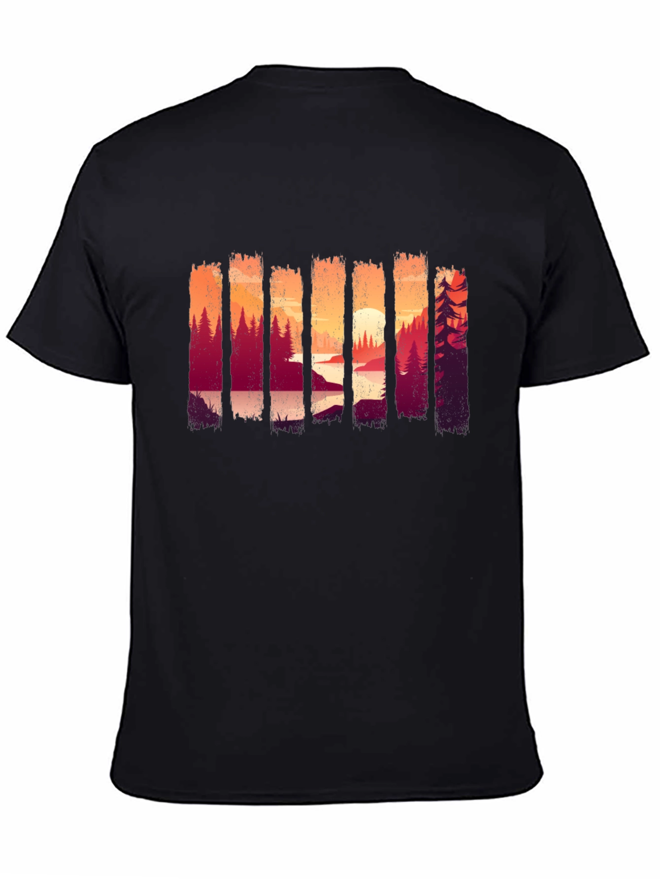 Camiseta Negra con Diseño de Paisaje Boscoso