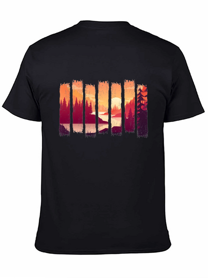 Camiseta Negra con Diseño de Paisaje Boscoso