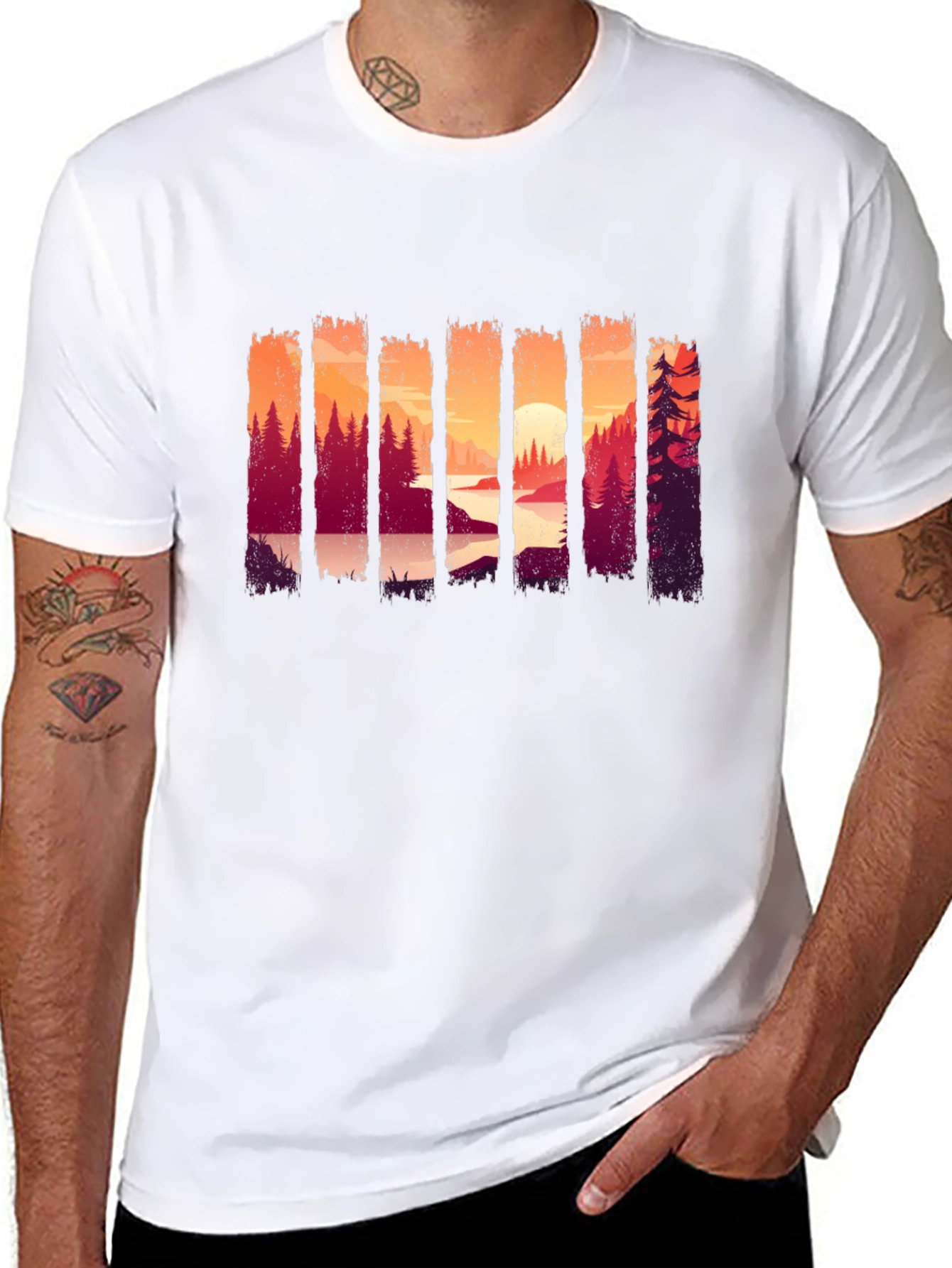 Camiseta Negra con Diseño de Paisaje Boscoso