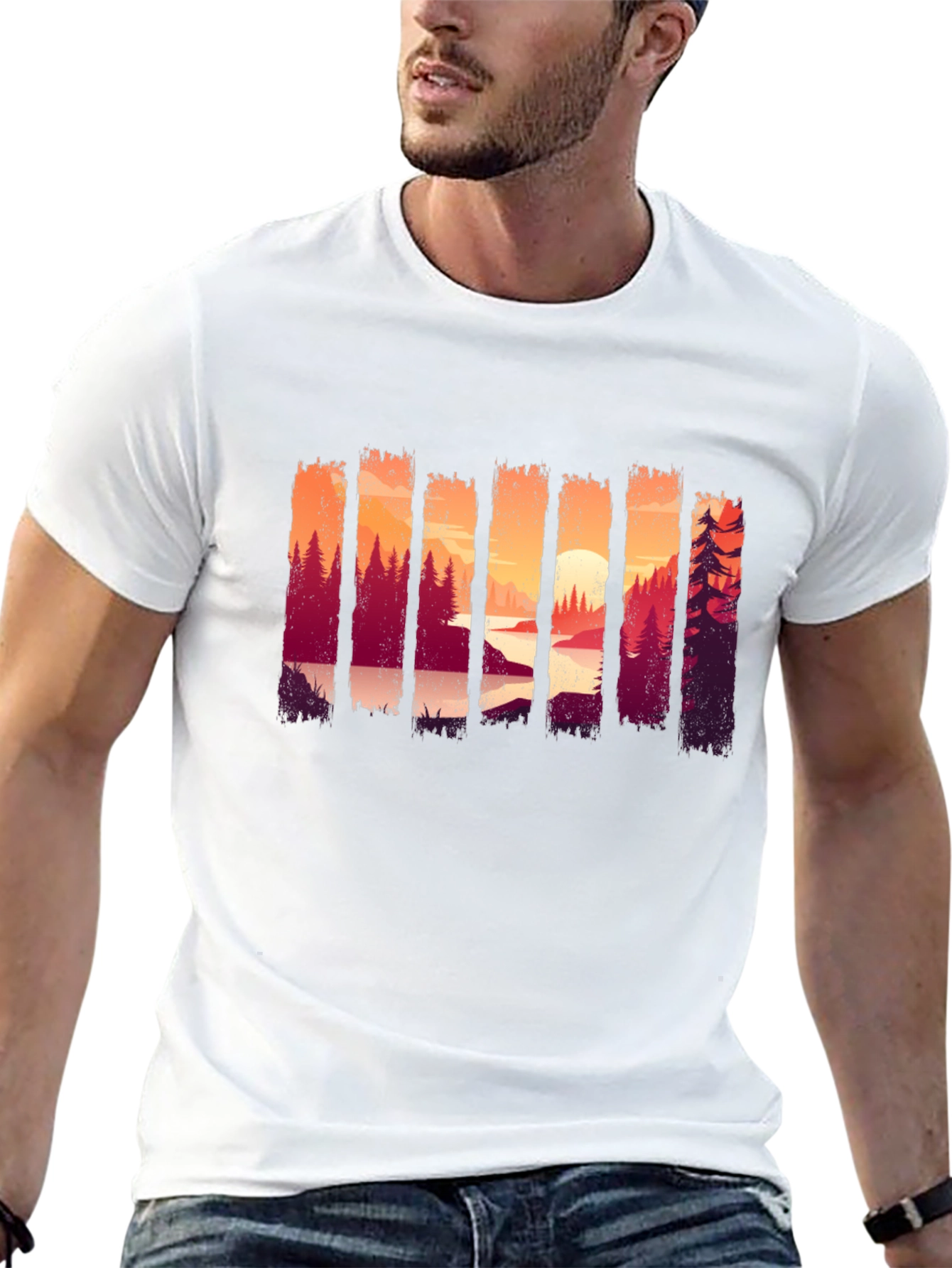 Camiseta Negra con Diseño de Paisaje Boscoso
