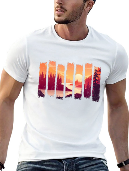 Camiseta Negra con Diseño de Paisaje Boscoso