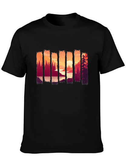 Camiseta Negra con Diseño de Paisaje Boscoso