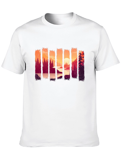 Camiseta Negra con Diseño de Paisaje Boscoso