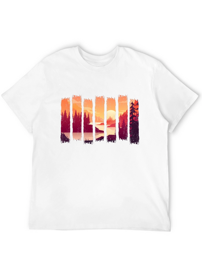 Camiseta Negra con Diseño de Paisaje Boscoso