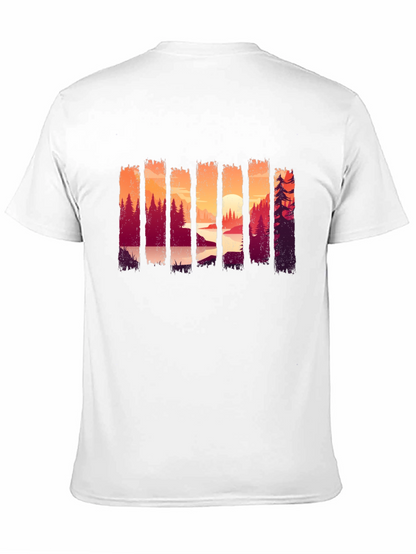 Camiseta Negra con Diseño de Paisaje Boscoso