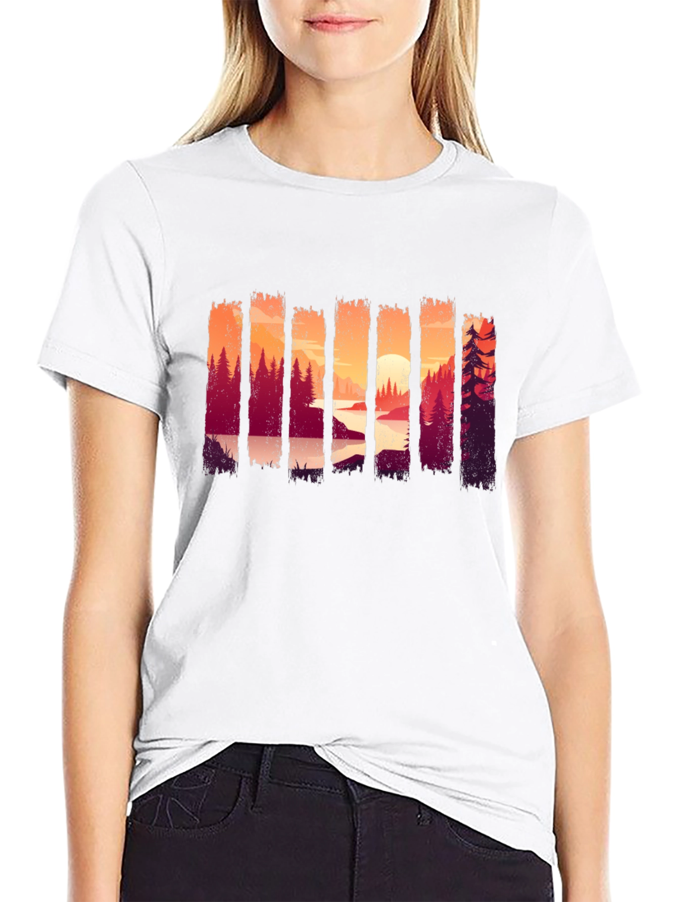 Camiseta Negra con Diseño de Paisaje Boscoso