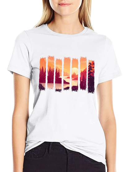 Camiseta Negra con Diseño de Paisaje Boscoso
