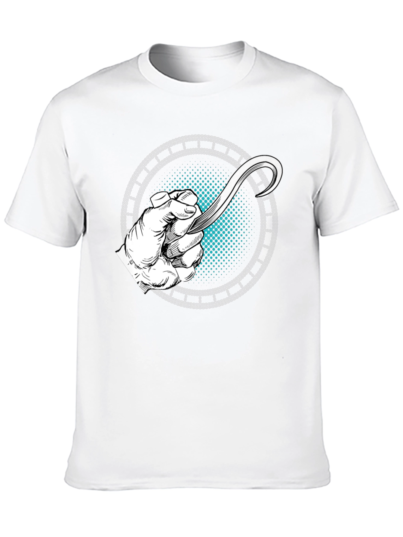 Camiseta Negra con Diseño de Mano y Hoja Curva