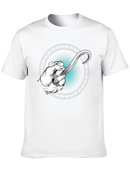 Camiseta Negra con Diseño de Mano y Hoja Curva