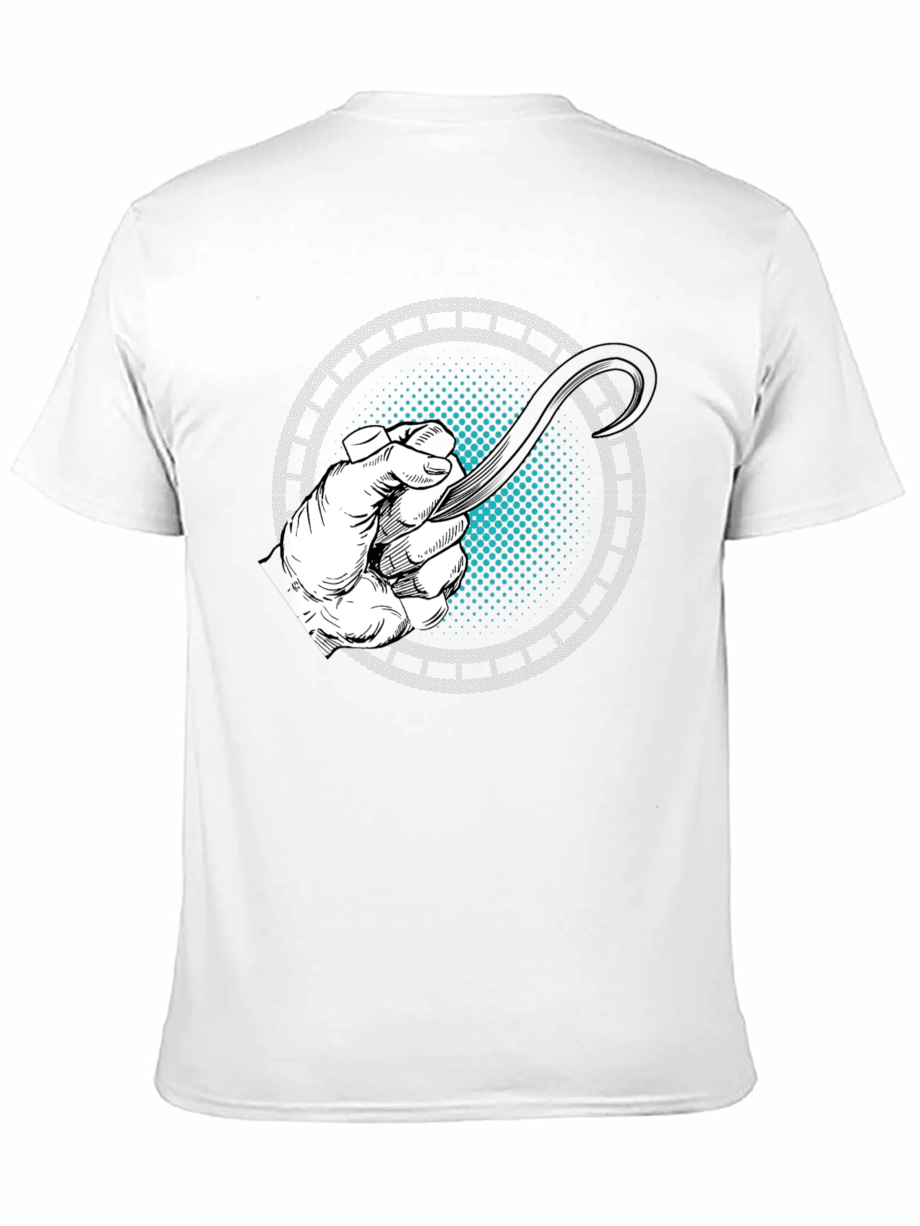 Camiseta Negra con Diseño de Mano y Hoja Curva