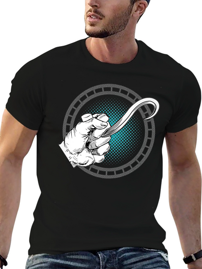 Camiseta Negra con Diseño de Mano y Hoja Curva