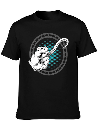 Camiseta Negra con Diseño de Mano y Hoja Curva