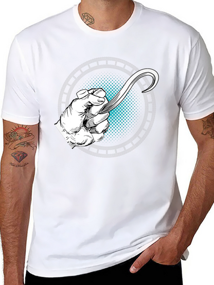 Camiseta Negra con Diseño de Mano y Hoja Curva