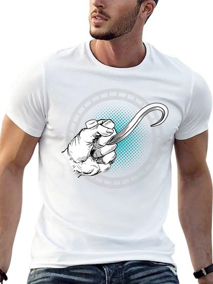 Camiseta Negra con Diseño de Mano y Hoja Curva