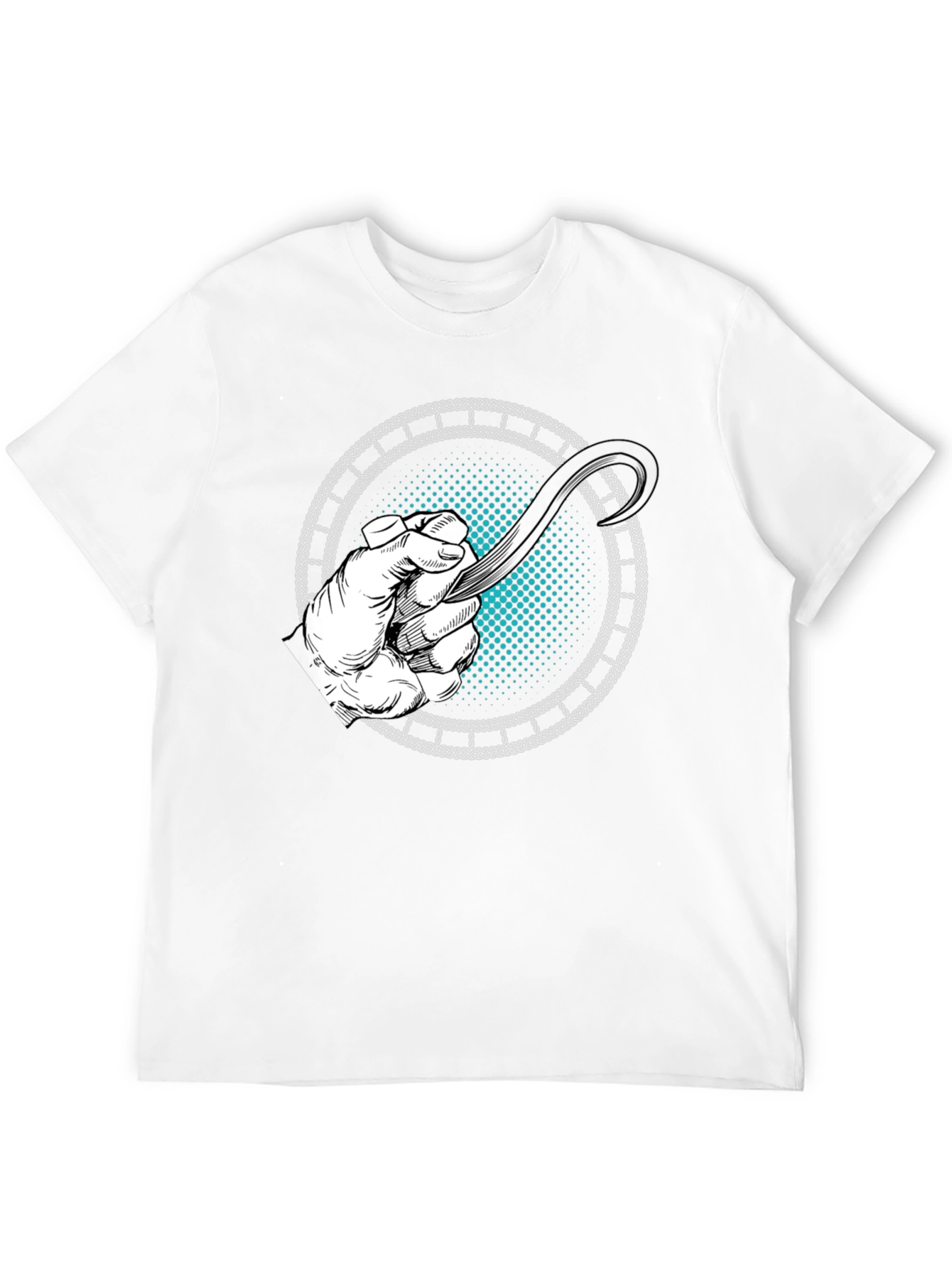 Camiseta Negra con Diseño de Mano y Hoja Curva