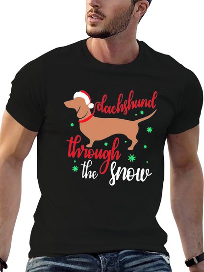 Camiseta Negra con Diseño Navideño Dachshund