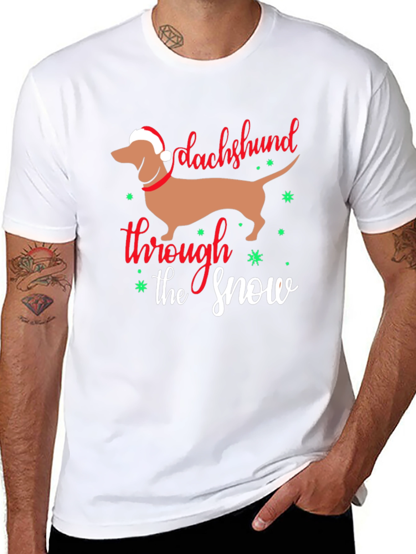 Camiseta Negra con Diseño Navideño Dachshund