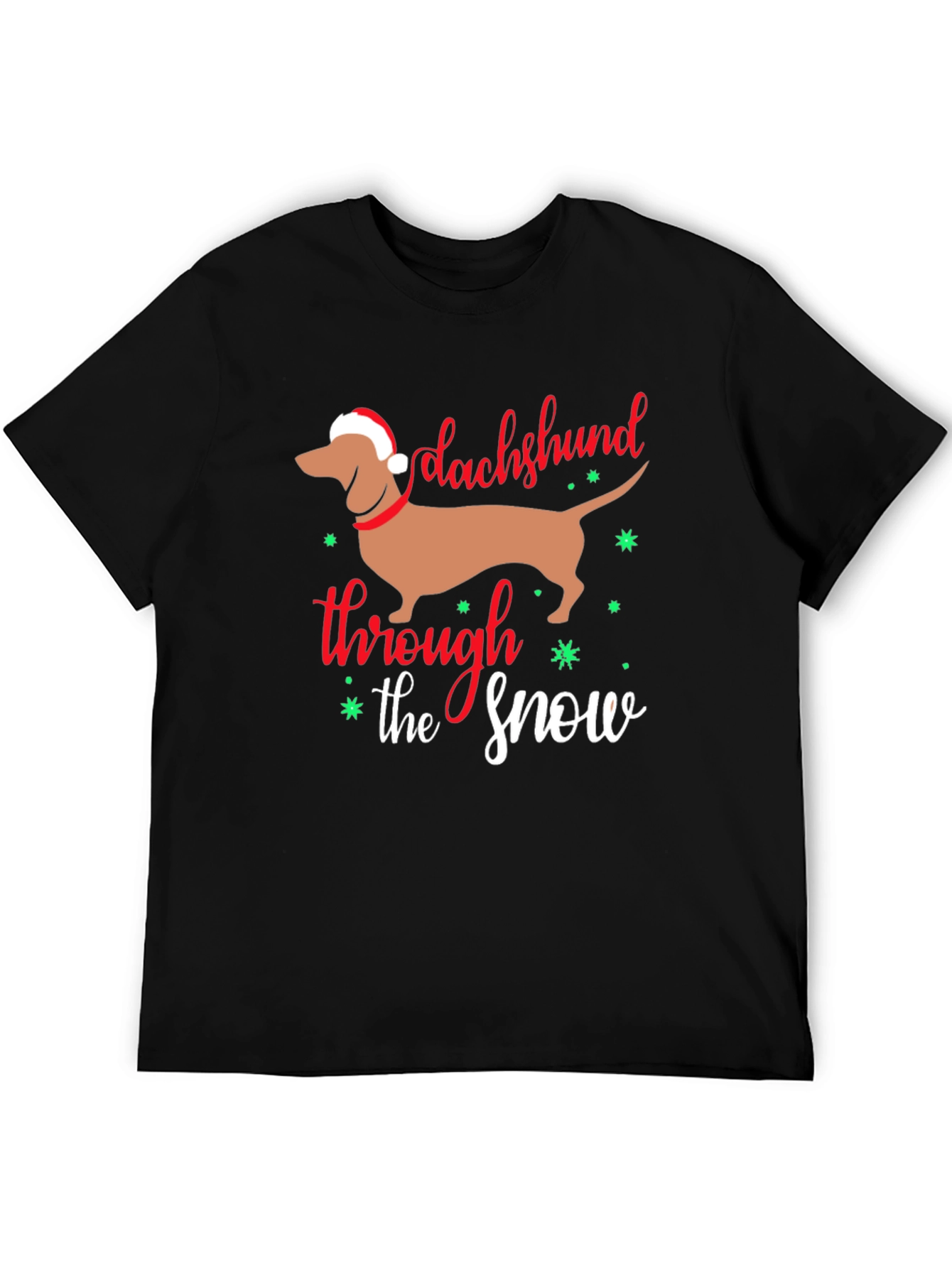 Camiseta Negra con Diseño Navideño Dachshund