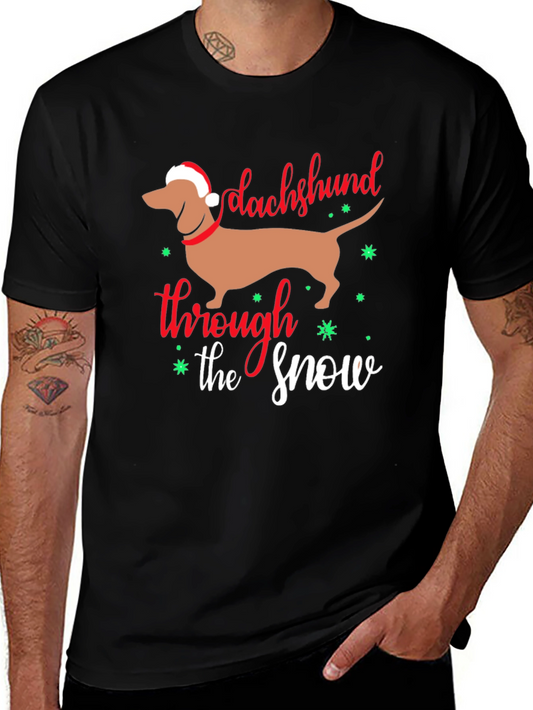 Camiseta Negra con Diseño Navideño Dachshund