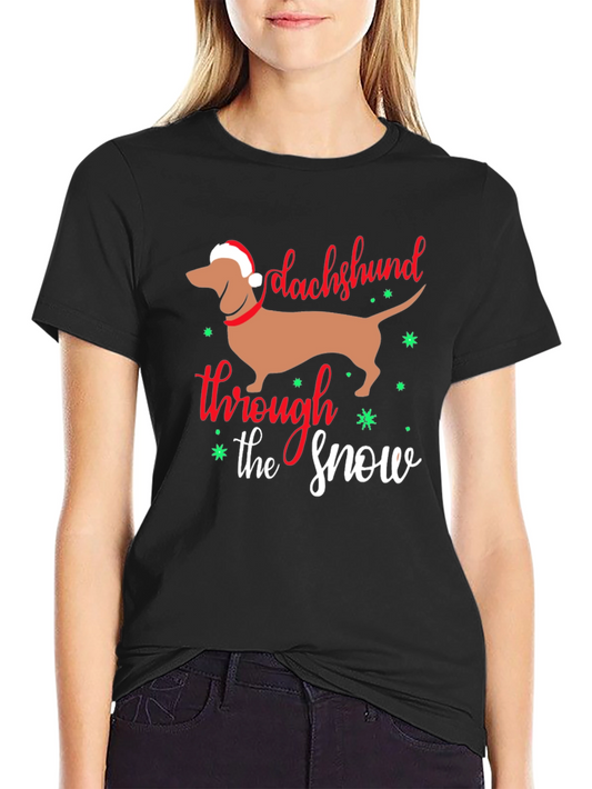Camiseta Negra con Diseño Navideño Dachshund