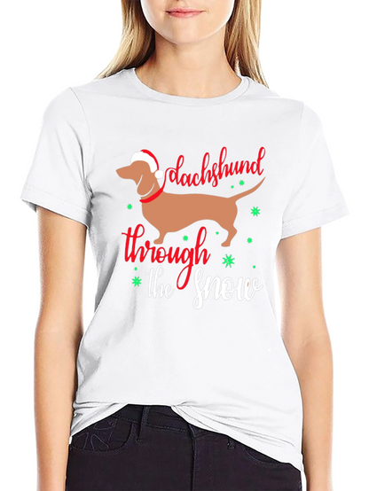 Camiseta Negra con Diseño Navideño Dachshund