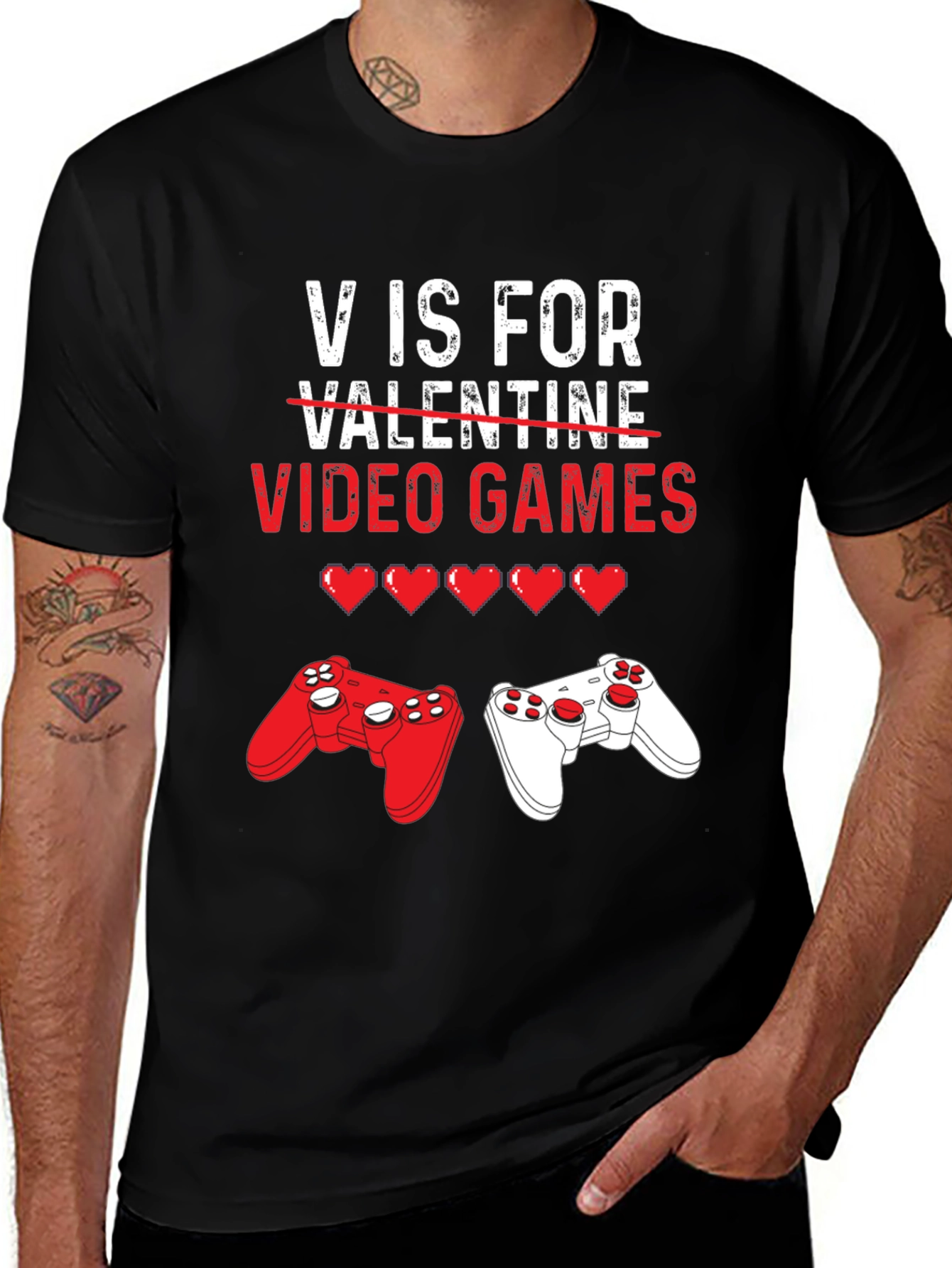 Camiseta Negra V de Videojuegos para San Valentín