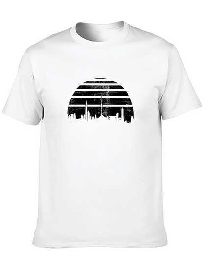 Camiseta Negra con Diseño de Horizonte Urbano Retro