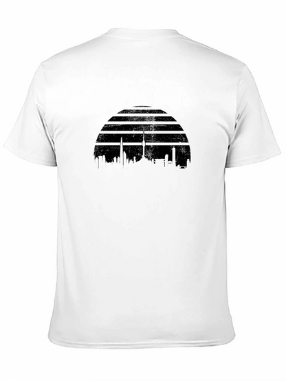 Camiseta Negra con Diseño de Horizonte Urbano Retro