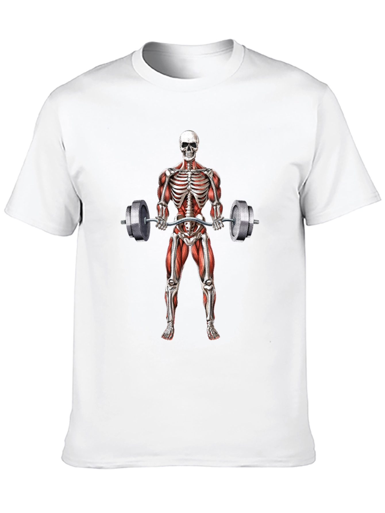 Camiseta Negra con Diseño de Esqueleto Levantando Pesas