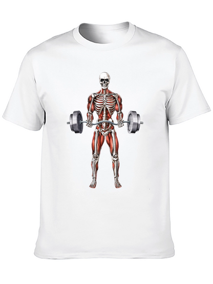 Camiseta Negra con Diseño de Esqueleto Levantando Pesas